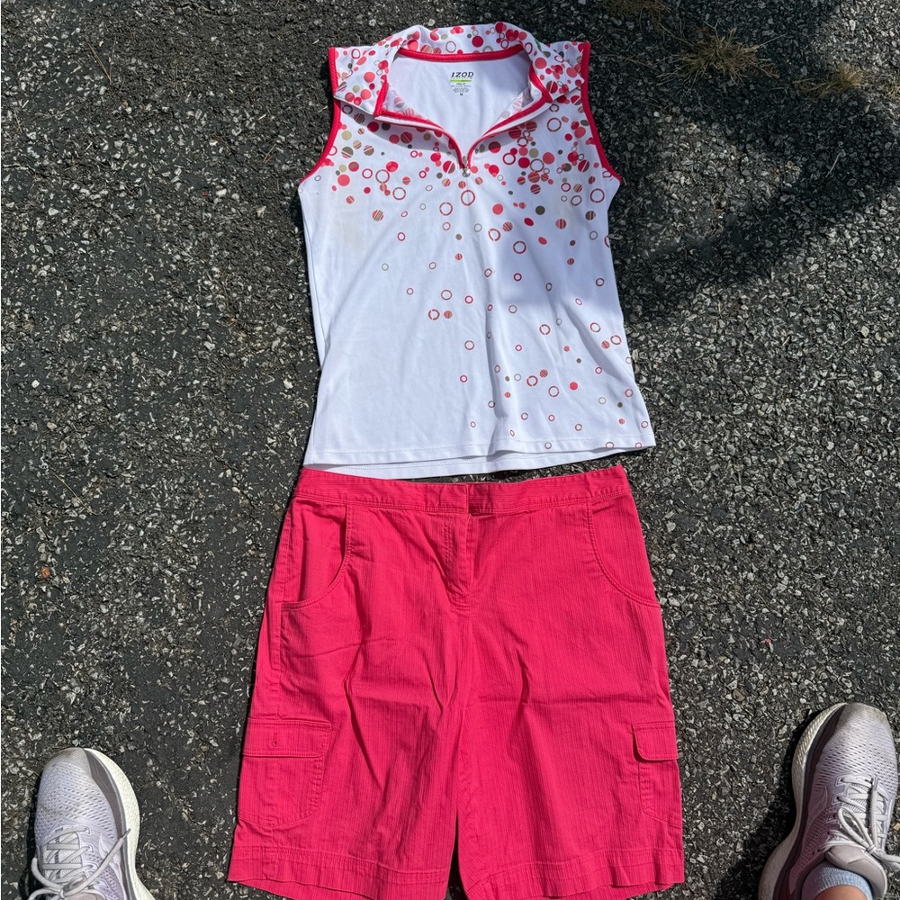 Izod White and Pink Sleeveless Top with Pink Shorts